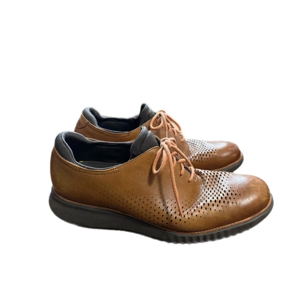 Cole Haan 2.ZeroGrand Laser Wingtip Oxford‎ Mens 10.5 Tan Brown Good C25351